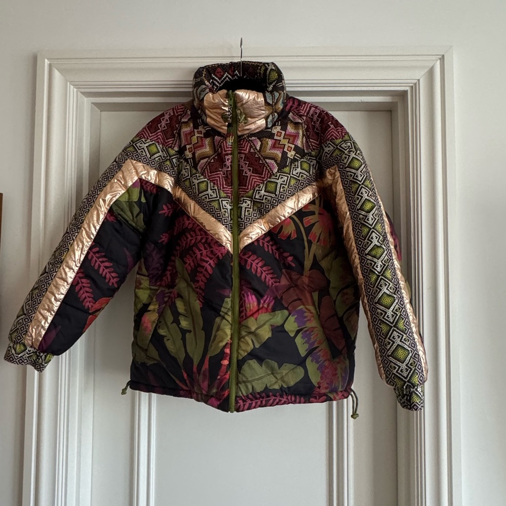 Farm Rio Puffer Jacket  Tropical Rauti Reversible Colorful Metallic Winter NWT